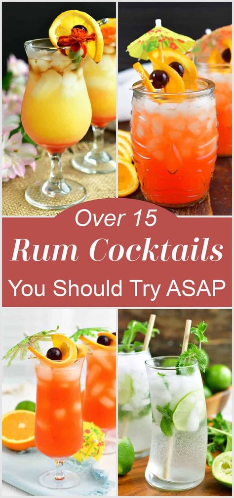 Rum Drinks You Should Try Rum Pitcher Cocktails, Summer Time Drinks Alcohol, Rum Sunset Cocktail, Funny Mixed Drinks, Specialty Alcoholic Drinks, Tropical Drinks Recipes Alcohol Easy, Vodka Rum Drinks, Rum Brunch Cocktail, Cocktail Rum Recipes