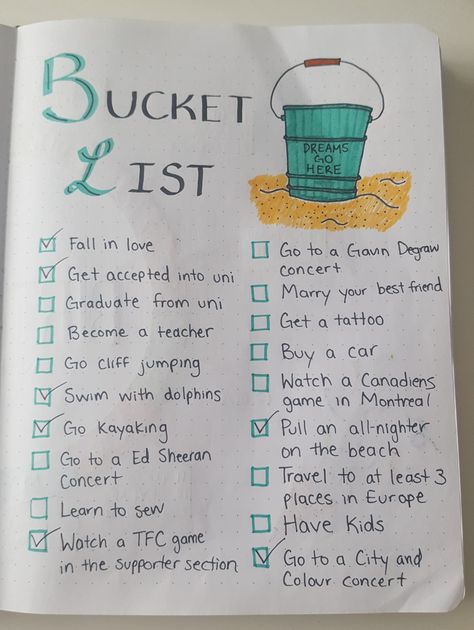 Bullet journal bucket list Travel Bucket List Bullet Journal, Bucket List Bullet Journal, How To Bullet Journal, List Journal, Bucket List Journal, Bullet Journal Page, January Bullet Journal, Bullet Journel, Bullet Journal 2019