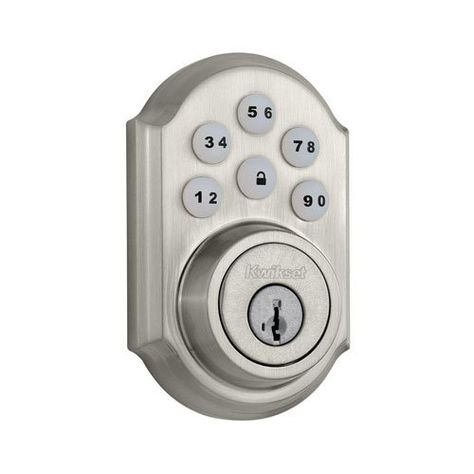 Kwikset 909 SmartCode Electronic Deadbolt featuring SmartKey in Satin Nickel - - Amazon.com Keypad Door Locks, Deadbolt Lock, Smart Door Locks, Lock Style, Smart Lock, Home Automation, Door Locks, Home Security, Polished Brass