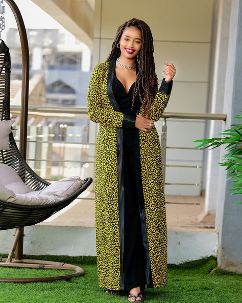 Stylish Long Kimono Jacket Gown Kimono Jacket Styles, Ankara Kimono Dress, Long Gown Ankara, Ankara Kimono Style, Ankara Kimono Jacket, Kimono Ideas, Gown Ankara, African Print Kimono, Ankara Kimono