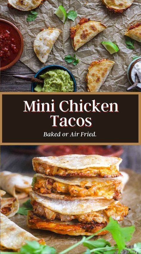 Gluten Free Mini Tacos, Mini Chicken Appetizers, Micro Friendly Recipes, Mini Taco Recipes, Mini Chicken Tacos Appetizers, Fried Mini Tacos, Oven Baked Mini Tacos, Mini Fried Tacos, Air Fry Tacos