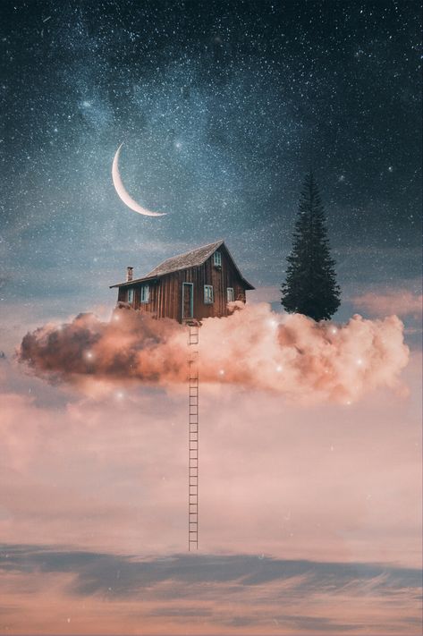 INOUBLI4BLE - INOUBLI4BLE - Dreamer - Sketch to Artwork House In The Clouds, Surealism Art, Surreal Artwork, Night Sky Wallpaper, Cloud Art, Surrealism Photography, Fantasy Pictures, Above The Clouds, In The Clouds