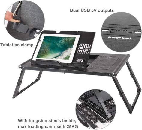 Ever wanted to look up something in the middle of the night? but don't want to get out of that comfortable bed? Well now there is a solution! Etable makes one of the most innovative & high tech portable tray on the market! here are its features : Built in 10000MAH charging bank LED Light (USB plug and play) Adjustable table legs Adjustable laptop viewing table COOLING fans for Laptops/iPad Foldable & can be stored anywhere or take it with you on the go! ALSO holds up to 50LBS‼️ (25kg) Charging Table, Portable Laptop Table, Table Reading, Table Breakfast, Reading Desk, Laptop Tray, Clean Phone, Bed Tray, Desk Tray