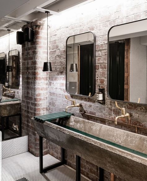 Industrial Sink Bathroom, Industrial Sink, Commercial Bathroom Designs, Industrial Bathroom Design, Industrial Toilets, Barn Bathroom, Restaurant Bathroom, Industrial Cafe, Industrial Style Bathroom