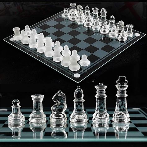 Glass Chess Game Set, Frosted Chess Board Set Extra Large Glass Chess Pieces with Padded Bottom, Crystal Chess Board Adults Play Set 33 x 33 x 6 Glass Chess Pieces, Glass Chess Board, Glass Chess Set, Chess Board Set, Glass Chess, Chess Board Game, Glass Packaging, Chess Game, Anniversary Present