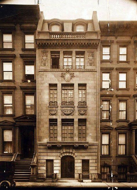 Another special example of the distinctive buildings built so often in the city: 46 W. 56th St., north side, east of Sixth Ave., ca. 1912. The building is still there and retains many of its features, with the added adornment of a Potbelly Sandwich Shop on the ground floor. This was the Goraud Building, named after Jackson Gouraud who bought it around 1908. It was one of several limestone mansions that had replaced the neighborhood's "comfortable rows of identical brownstones," according to the 1930s New York Apartment, 40s New York, 1920s Nyc Apartment, 19th Century New York, 1920s Apartment Building, 1920s House Aesthetic, 1940s Apartment New York, 1920s New York Apartment, 1920s Architecture Residential