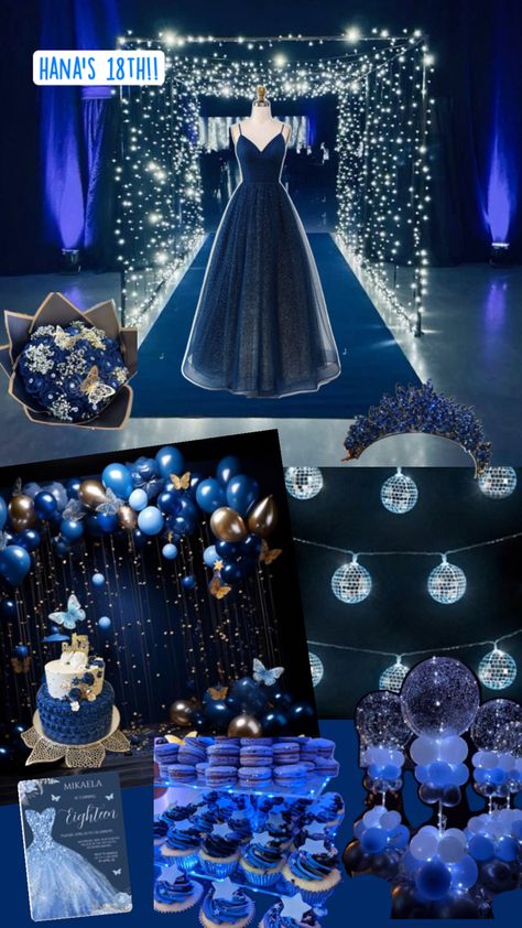 navy blue, under the stars, butterfly theme 18th birthday party Navy Blue Birthday Theme, Blue Birthday Theme, Navy Blue Birthday, 18th Birthday Party, Butterfly Theme, Blue Birthday, Under The Stars, 18th Birthday, Birthday Theme