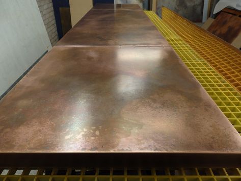 Metal Bar Top, Copper In Architecture, Copper Top Table, Copper Top, Copper Interior, Outdoor Kitchen Bars, Metal Sheets, Copper Table, Kitchen Bench