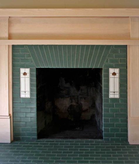 Arts And Crafts Fireplace, California Craftsman, Fireplace Style, Craftsman Fireplace, Craftsman Tile, Fireplace Tile Surround, Patio Fireplace, Arts And Crafts House, Bedroom Fireplace