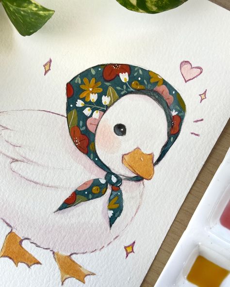 My small duck in a floral scarf 🌸 I’ve been painting some smaller pieces in watercolor lately, and I’m loving these animals with accessories 🎀 Also, I love ducks <3 Let me know what you think! . Últimamente estoy pintando algunas piezas más chiquitas y me pareció muy linda la idea de pintar animales con accesorios 🎀 Además que me encantan los patitos <3 ¿Qué opinan? #artoftheday #cuteanimals #cuteart #watercolorart #gouache #watercolorillustration #kawaiiart #duck #cuteducks #artofinstagram #... Trash Journal, Watercolor Duck, Anime Watercolor, Disney Watercolor, Duck Painting, Duck Art, Gouache Art, Cute Doodles Drawings, Anime Artwork Wallpaper