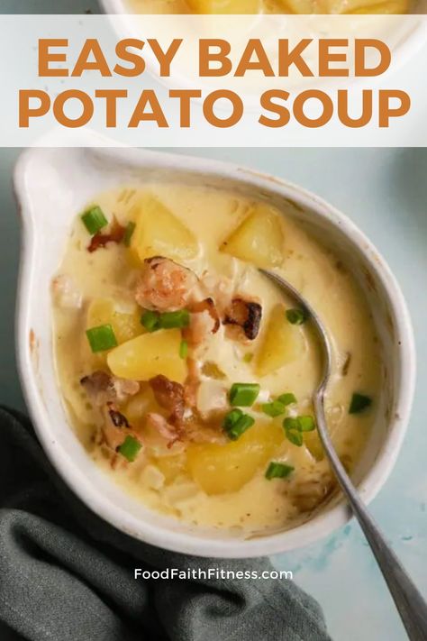 Warm up with a bowl of our Best Creamy Potato Soup! This savory delight is packed with flavor and goodness, featuring tender Yukon Gold potatoes, crispy turkey bacon, and creamy Greek yogurt. It's the perfect homemade soup for cozy nights in or gatherings with loved ones. Greek Yogurt Soup Recipes, Easy Baked Potato Soup, Healthy Potato Soup, Baked Potato Soup Easy, Yogurt Soup, Easy Baked Potato, Potatoes Crispy, Dairy Free Low Carb, Snack Smoothie