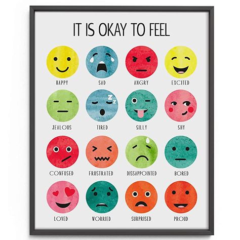 Amazon.com: It Is Okay To Feel - Boho Classroom Decor - Childrens Room Decor - Watercolor Feelings Poster - PlayRoom Decor - Boho Kids Room Decor for Home Office, Bedroom, Bathroom Wall Art, 8x10" Unframed : Handmade Products Beauty Bar Salon Ideas, Feelings Poster, Boho Classroom Decor, Boho Kids Room, Boho Classroom, Emotion Chart, It Is Okay, Teacher Craft, Baby Play Activities