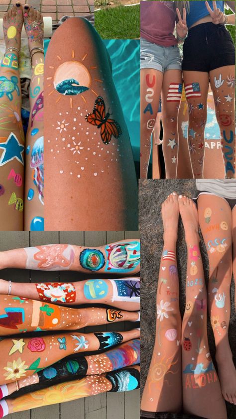 Teen Summer Crafts, Art For Summer, Summer 4th Of July, Summer Legs, Summer Moodboard, Leg Art, Leg Painting, Fun Sleepover Ideas, Sleepover Things To Do