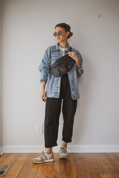 Six Outfits With Able's Mary Easy Pants - Stitch & Salt Dressing Up A Graphic Tshirt For Work, Loose Spring Outfits, Chico Pants Outfit, Healed Clog Outfit, Alohas Sandals Outfit, Spring Outfit Pants, Mom Athleisure Style Fall, Vintage Cool Outfits, Spring 2024 Outfits Black Women