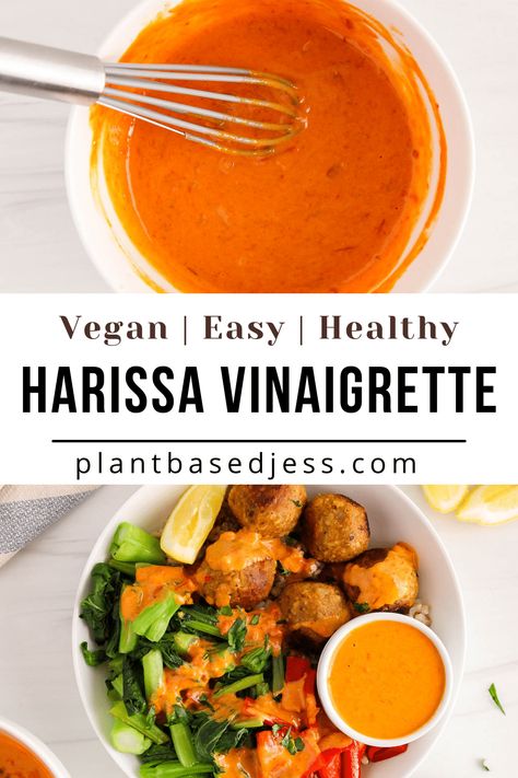 Creamy Harissa Dressing - Plant Based Jess Sauce For Falafel, Clean Salad Dressings, Harissa Dressing, Healthy Dressing Recipes, Harissa Recipes, Healthy Dressing, Vegan Salad Dressing, Grain Bowls, Simple Vinaigrette