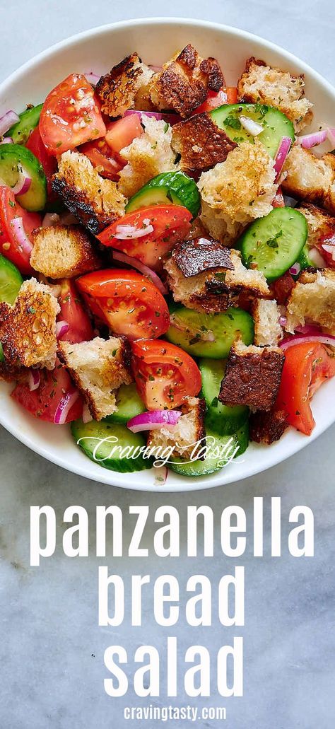 Bread Salad Panzanella, Salad Panzanella, Craving Tasty, Tuscan Bread, Panzanella Salad, Bread Salad, Salad Bar, Fresh Tomatoes, Sourdough Bread