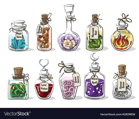 Croquis, Love Elixir, Furniture Clipart, Halloween Potion Bottles, Mermaid Bedroom, Witch Potion, Bottle Drawing, Magic Fairy, Magic Bottles