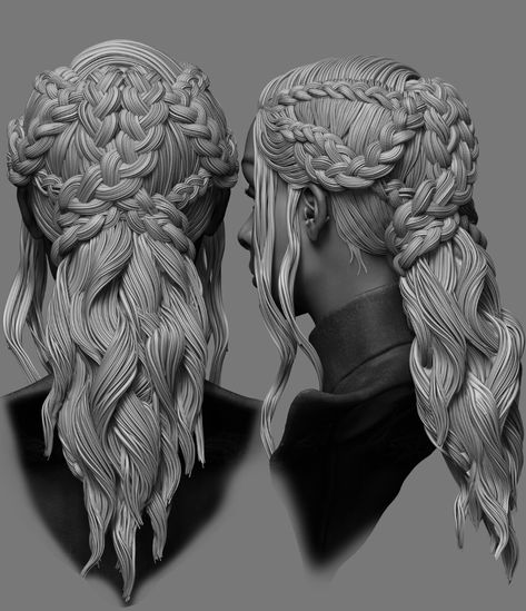 Daenerys Braids, Daenerys Hair, Targaryen Hair, Zbrush Hair, Fantasy Hair, Hair Stylies, Hot Hair Styles, Fantasy Gowns, Fancy Hairstyles