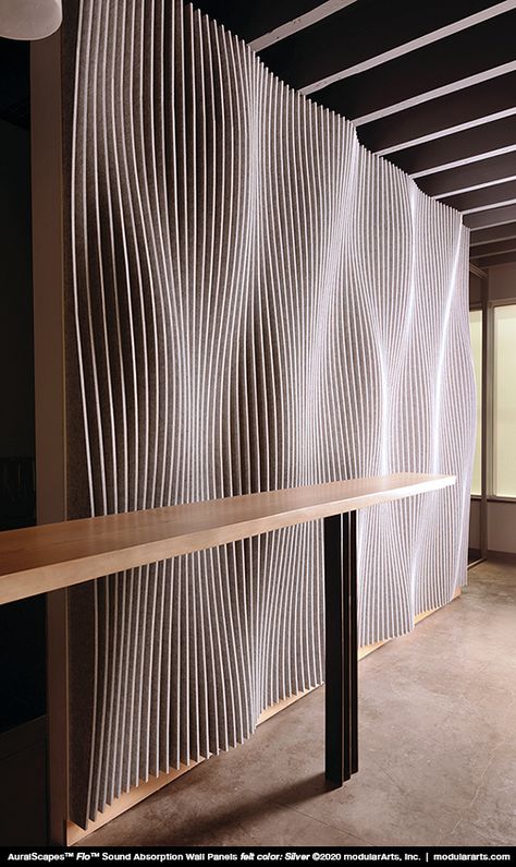 modularArts® Dimensional Surfaces | AuralScapes Wall Panels Specs Acoustical Wall Panel Design, Sound Panels Decorative, Gypsum Wall Panels, Sound Studio Design, Sound Panels Design, Wall Panels Ideas, Wood Wall Accent, Felt Wall Panels, Sound Baffles