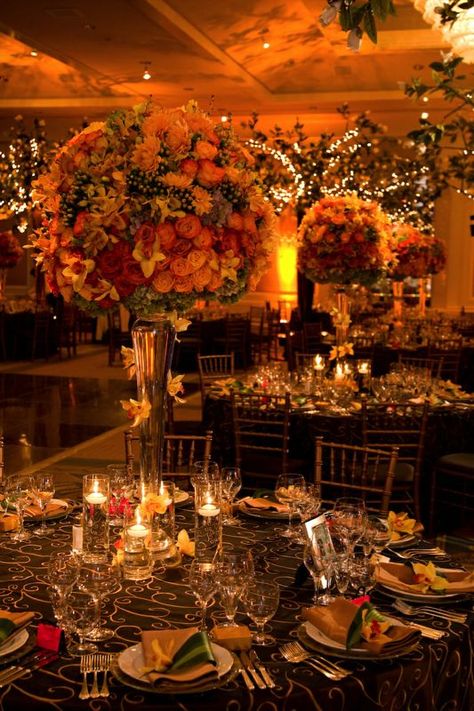 Burnt Orange And Gold Wedding Decor, Fall Themed Quinceanera, Fall Theme Quinceanera, Fall Quinceanera Themes, Orange Quince, Indoor Garden Wedding Reception, Orange Quinceanera, Autumn Ball, Fall Wedding Color Schemes