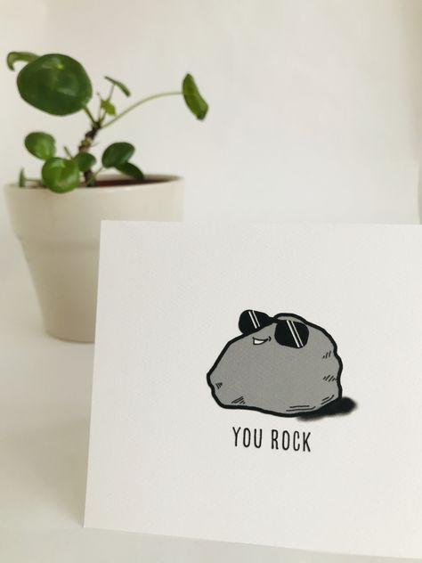 You rock greeting card / handmade blank card / cute thank you note / Valentines kids card / congratulations card / teacher thank you Corny Thank You Cards, Thank You Pop Up Cards, You Rock Card, Handmade Thank You Cards For Teachers, Diy Thank You Cards For Teachers, Cute Thank You Card Ideas, Appreciation Card Ideas, Thank You Card For Teacher, Appreciation Gifts For Employees