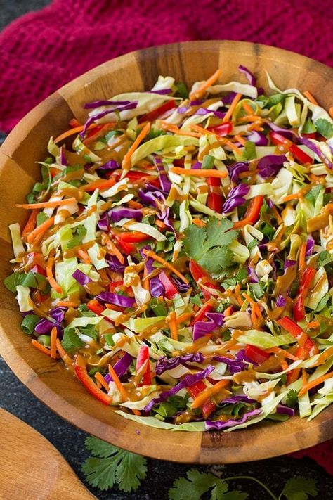 Asian Slaw Recipe (with Creamy Peanut Dressing!) - Cooking Classy Thai Slaw, Asian Slaw Salad, Asian Salads, Asian Slaw Recipe, Asian Chopped Salad, Vegan Coleslaw, Chicken Chopped Salad, Resep Salad, Slaw Recipe