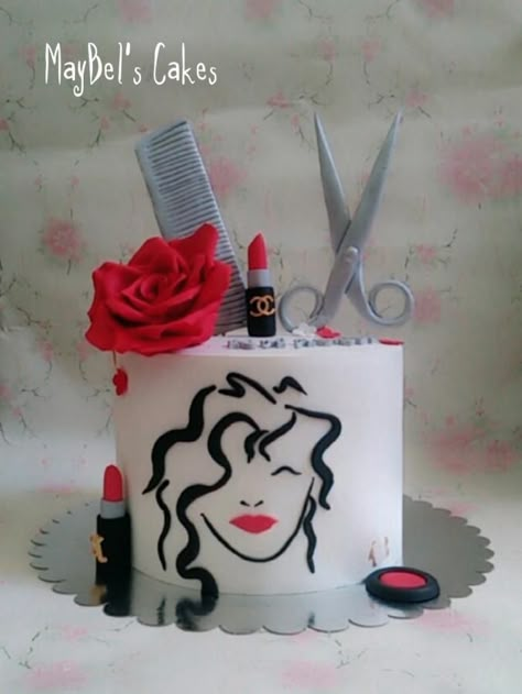 Hair stylist cake  - cake by MayBel Hair Cake Ideas, Hair Stylist Cake Ideas, Cosmetology Cake Graduation, Hairdresser Cake Ideas, Hair Stylist Cake, Cosmetology Cake, Hairdresser Cake, Biscuit Decoration, Artist Cake