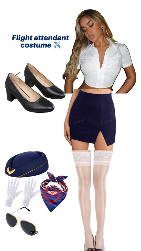 Flight attendant Flight Attendant Costume, Flight Attendant Fashion, Hot Halloween Outfits, Pretty Halloween Costumes, Duo Halloween Costumes, Halloween Party Outfits, Halloween Costumes Friends, Scary Halloween Party, Halloween Costume Outfits