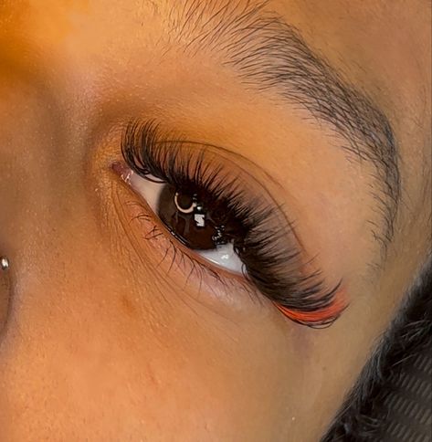 Red lash extensions Lash Extensions With Red At The End, Lash Extensions With Orange Color, Lash Extensions With Color Red, Red And Black Eyelash Extensions, Eyelash Extensions With Red At The End, Red Eyelashes Extensions, Lash Extensions With Red Color, Red And Black Lash Extensions, Red Lash Extensions Styles