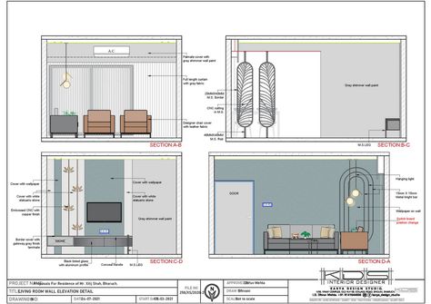 Use of Clean Lines and Geometric Shapes form a Coherent Experience | Karya Design Studio - The Architects Diary Shape And Form In Interior Design, Detailed Interior Design, 2d Elevation Design In Autocad, Back Wall Decoration Ideas, Interior Drawings Detail, Interior Design Autocad, Interior Design Details Drawing, Detail Drawing Interior, Wall Elevation Design Interiors