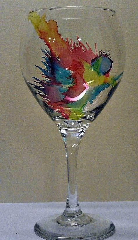 Bored Art, Painted Glassware, Ink Crafts, Alcohol Ink Crafts, Glass Diy, Painting Glassware, Painted Wine Glasses, Craft Night, Decorative Glass