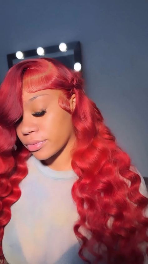 red lace front wig human hair Red Wig Hairstyles, Red Wig Styles, Cute Lace Front Hairstyles, 24 Inch Wig, Red Frontal, Red Lace Front Wigs, Red Curly Wig, Red Weave Hairstyles, Colored Hairstyles