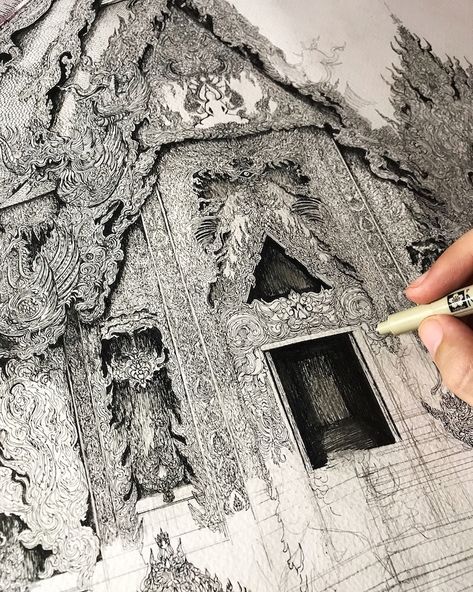 Drawing Street, Detail Drawing, Building Drawing, Famous Buildings, Detailed Drawings, Architectural Details, Architecture Sketch, Studio Art, Japanese Artists