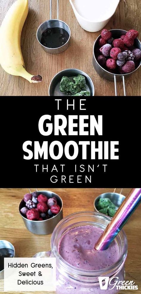 This is the best green smoothie recipe for people who are nervous about drinking spinach. I promise that you will NOT be able to SEE or TASTE the spinach in this recipe.   That means that we are going to hide the color by turning this green smoothie purple.   Click the link to read the full blog post #greenthickies #greensmoothies #greensmoothie #greensmoothierecipe #bestgreensmoothie #spinach #spinachsmoothie #berries #plantbased #vegan #glutenfree Green Thickies, Green Smoothie Challenge, Best Green Smoothie, Green Smoothie Recipe, Green Detox Smoothie, Diet Smoothie Recipes, Smoothie Cleanse, Healthy Green Smoothies, Smoothie Prep