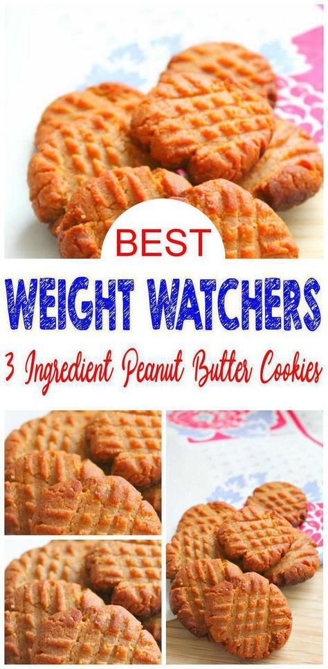 Weight Watchers Desserts! Easy & simple Weight Watchers recipe for the BEST peanut butter cookies. Makes a great Weight Watchers desserts recipe or Weight Watchers snacks recipe with smartpoints. 3 ingredient Homemade not store bought - Try this amazing WW recipe peanut butter cookie today :) #desserts #snacks Weight Watcher Cookies, 3 Ingredient Peanut Butter Cookies, Cookies Best, Weight Watcher Desserts, Weight Watchers Snack Recipes, Weight Watchers Dessert Recipes, Ww Recipe, Weight Watchers Meal Plans, Best Peanut Butter Cookies