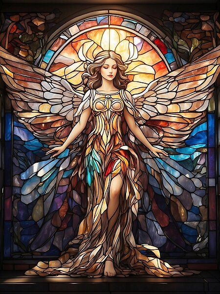 Stained Glass Angel with Wings Catholic Church Stained Glass, Alice In Wonderland Bedroom, Angelo Guerriero, Stain Glass Window Art, Mosaic Art Diy, Mother Mary Images, Stained Glass Quilt, Angel Tarot, Jesus Christ Artwork