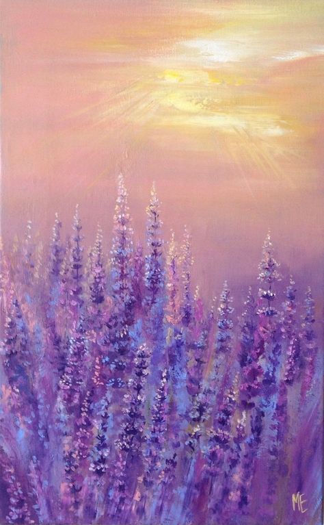 Lavender Art Painting, Lavender Painting, Minimal Tattoo Designs, Lavender Art, Minimal Tattoo Ideas, Lavender Paint, Grass Painting, Oil Pastel Art, Canvas Painting Designs