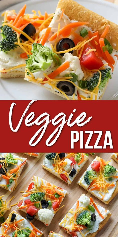 Cresent Roll Veggie Pizza, Using Crescent Rolls, Veggie Pizza Appetizer, Crescent Roll Veggie Pizza, Cold Veggie Pizza, Vegetable Pizza Recipes, Veggie Appetizers, Shower Foods, Crescent Roll Crust