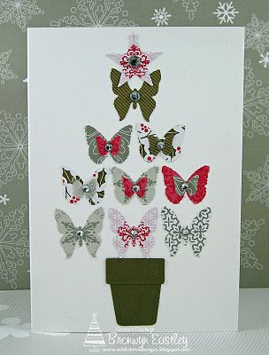 Christmas. This is a lovely idea. Button Christmas Cards, Easy Christmas Cards, Butterfly Christmas, Simple Christmas Cards, Homemade Christmas Cards, Xmas Card, Diy Christmas Cards, Punch Art, Christmas Cards To Make