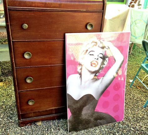 How to Decoupage a Dresser with a poster, thrift store makeover with chalk and clay paint | Debis Design Diary Poster Furniture, Decoupage Dresser, Velvet Diy, Diy Decoupage, Illustration Art Nouveau, Thrift Store Makeover, Furniture Sketch, Diy Dresser Makeover, Poster Diy