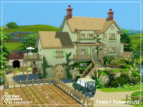 Ranch Farm House, Sims 4 Family House, Sims 4 Cottage, Farmhouse Layout, Family Farmhouse, The Sims 4 Lots, Sims 4 Family, Farm Plans, Sims 4 House Plans