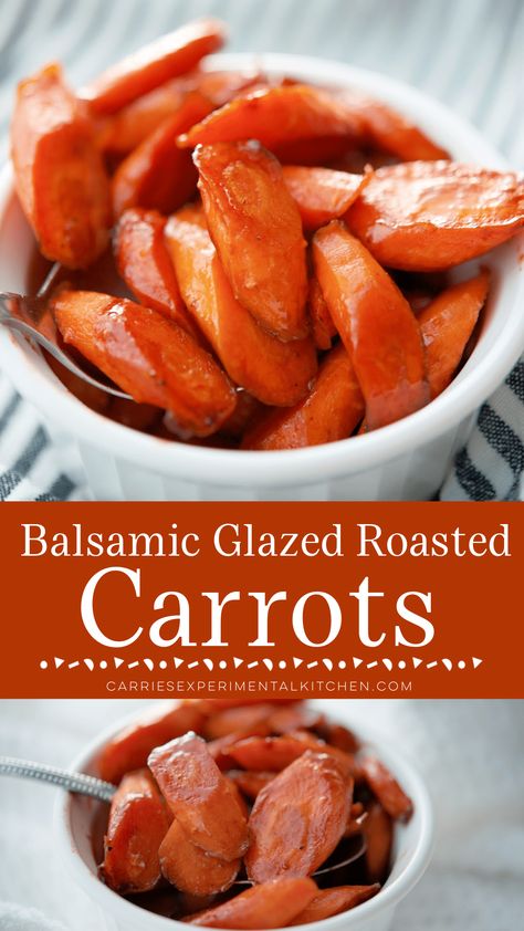 Fresh diced carrots tossed in a balsamic honey glaze; then roasted until golden brown and tender make a delicious vegetable side dish.  #carrots #vegetables Glazed Roasted Carrots, Balsamic Glazed Carrots, Balsamic Carrots, Balsamic Carrots Roasted, Veggie Side Dish Recipes, Vegetable Side Dish, Mini Carrots, Baked Carrots, Vegetables Recipes