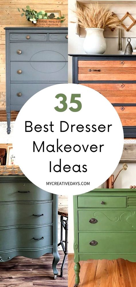 Discover 37 DIY dresser makeover ideas and tutorials! Turn your old dresser into a beautiful upcycled home décor item with these DIY furniture projects. Choose from farmhouse, minimalist, cottage core, rustic dresser styles, and more. Explore our collection of painted repurposed dresser makeover ideas and begin your DIY home décor journey today! Dresser flip, dresser makeover before and after Diy Dresser Makeover White, Diy Dresser Makeover Ideas, Dresser Makeover White, Nursery Dresser Diy, Flip Dresser, Dresser Makeover Ideas, Paint Dresser Diy, Wood Dressers Makeover, Minimalist Cottage Core