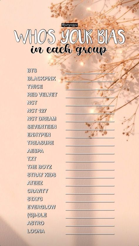 Kpop Challenge Template, Kpop Things To Do When Bored, Kpop Bias Template, Kpop Games Templates, Kpop Groups Names List, Kpop Activities, Kpop Questions, Kpop Games, Character Sheet Writing