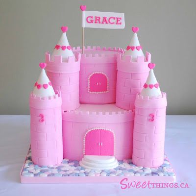 SweetThings: 3rd Birthday Cake: Pink Castle Cake Lovely girls princess castle cake Fairy Castle Cake, Castle Birthday Cakes, 3d Birthday Cake, Princess Castle Cake, Minion Birthday Cake, Girls 3rd Birthday, Princess Birthday Cake, Pink Castle, 3rd Birthday Cakes