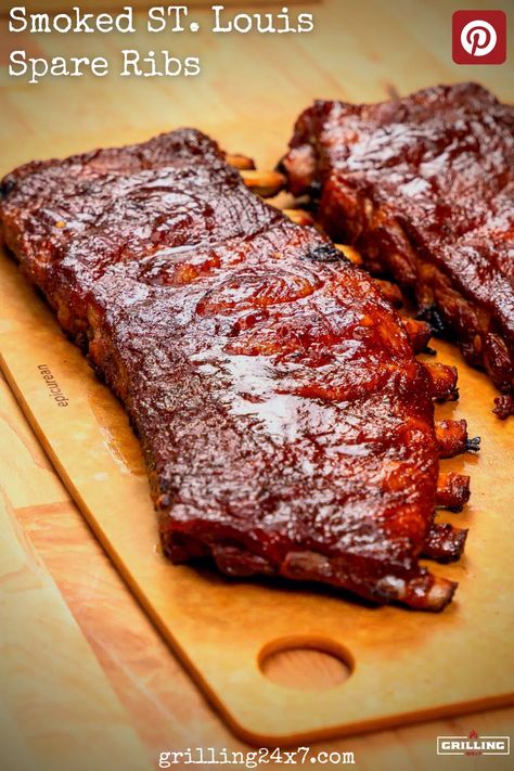 Ribs On Pellet Grill, Pellet Grill Ribs, Smoked St Louis Ribs, Saint Louis Ribs, Grill Ribs, Babyback Ribs Recipe, St Louis Ribs, Grilled Baby Back Ribs, Low Carb Bbq Sauce