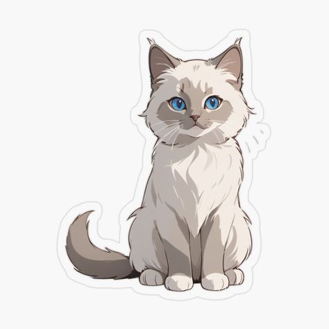 White Cat With Blue Eyes, Fluffy White Cat, Eyes Sticker, League Of Legends Poster, Kitten Stickers, Kitten Drawing, Science Stickers, Cat With Blue Eyes, Ragdoll Kitten