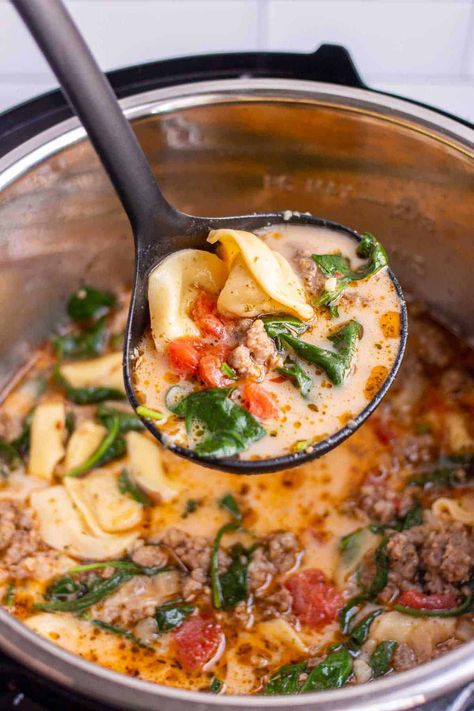 Instant Pot Tortellini Soup with Sausage Sausage Potato Tortellini Soup, Tortellini Sausage Soup Crockpot, Instant Pot Sausage Tortellini Soup, Sausage Dinner Recipes Healthy, Insta Pot Tortellini Soup, Sausage Tortellini Soup Instant Pot, Instant Pot Tortellini Soup Sausage, Creamy Sausage Tortellini Soup Instant Pot, Instapot Creamy Tortellini Soup