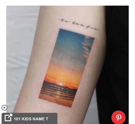 Sunset Ocean Tattoo, Beach Landscape Tattoo, Sunset Tattoo Ideas, Beach Sunset Tattoo, Tattoos Beach, Water Tattoos, Sunset Over Water, Sunset Tattoo, Sunset Tattoos