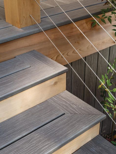 How To Build Composite Deck Stairs, Composite Stairs To Patio, Diy Composite Deck, Trex Deck Stairs, Composite Steps, Deck Steps Ideas, Deck Stairs Ideas, Trex Steps, Composite Decking Steps